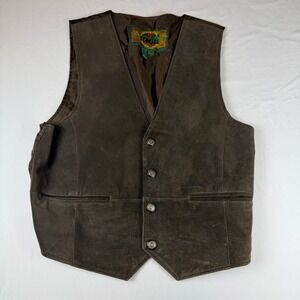 G-III Global Identity Mens Brown Suede Leather Vest Star Buttons Large
